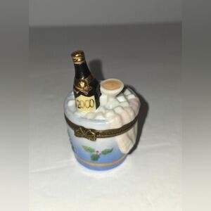 Champagne Bucket Hinged Trinket Box Wine Ceramic Porcelain Vintage 2000